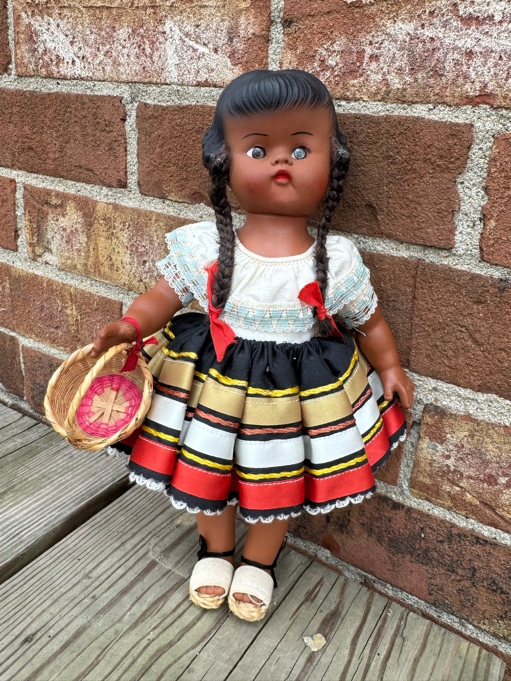 Vintage Ethnic Doll Columbia 10” Braids Basket Outfit Collectible